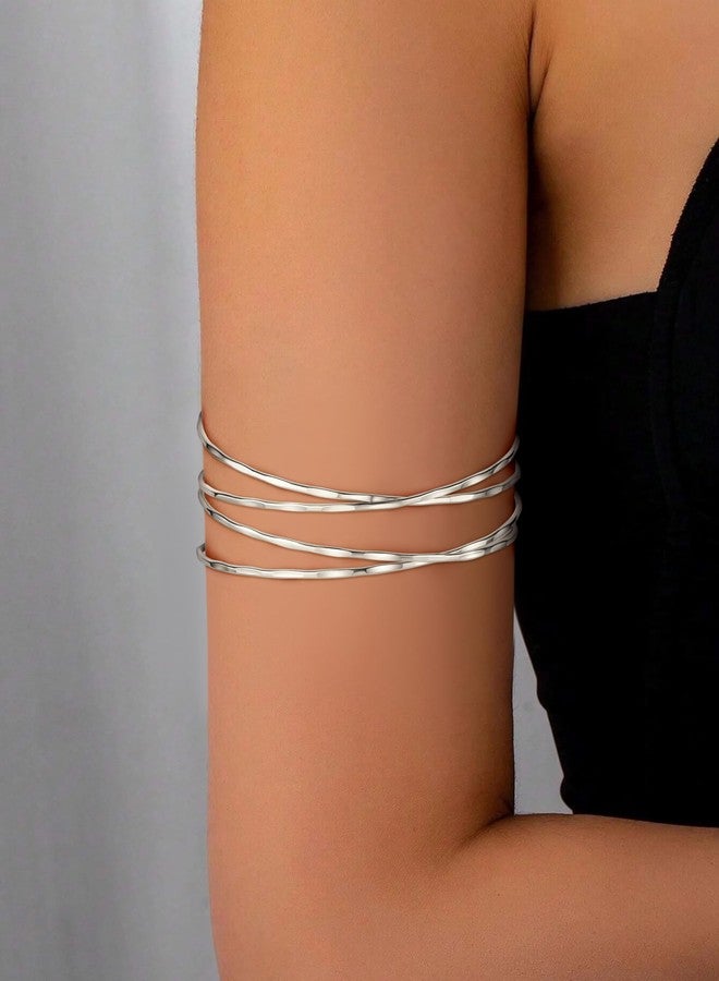 FIRAZIO 4PCS Arm Cuff Jewelry for Women Upper Arm Cuff Bangle Band Armlet Adjustable Arm Cuff Bracelet Set - Image 3